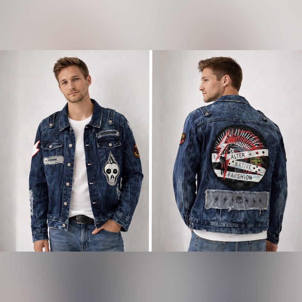 Denim Jacket with Skull Patch